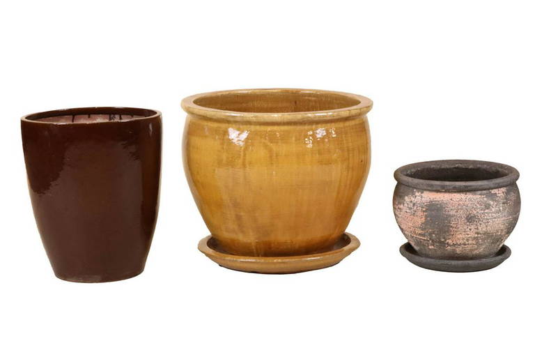 Three Glazed Ceramic Planters