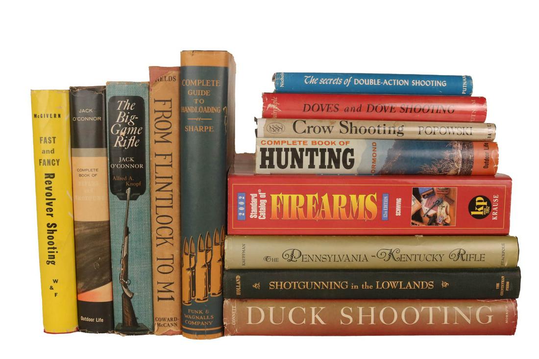 Group of Books on Hunting: Group of Books on Hunting, including "Complete Book Hunting" by Clyde Ormond; "Crow Shooting" by Bert Popowski"; "The Pennsylvania Kentucky Rifle" by Henry J. Kauffman; and others, appx. 13 books tota