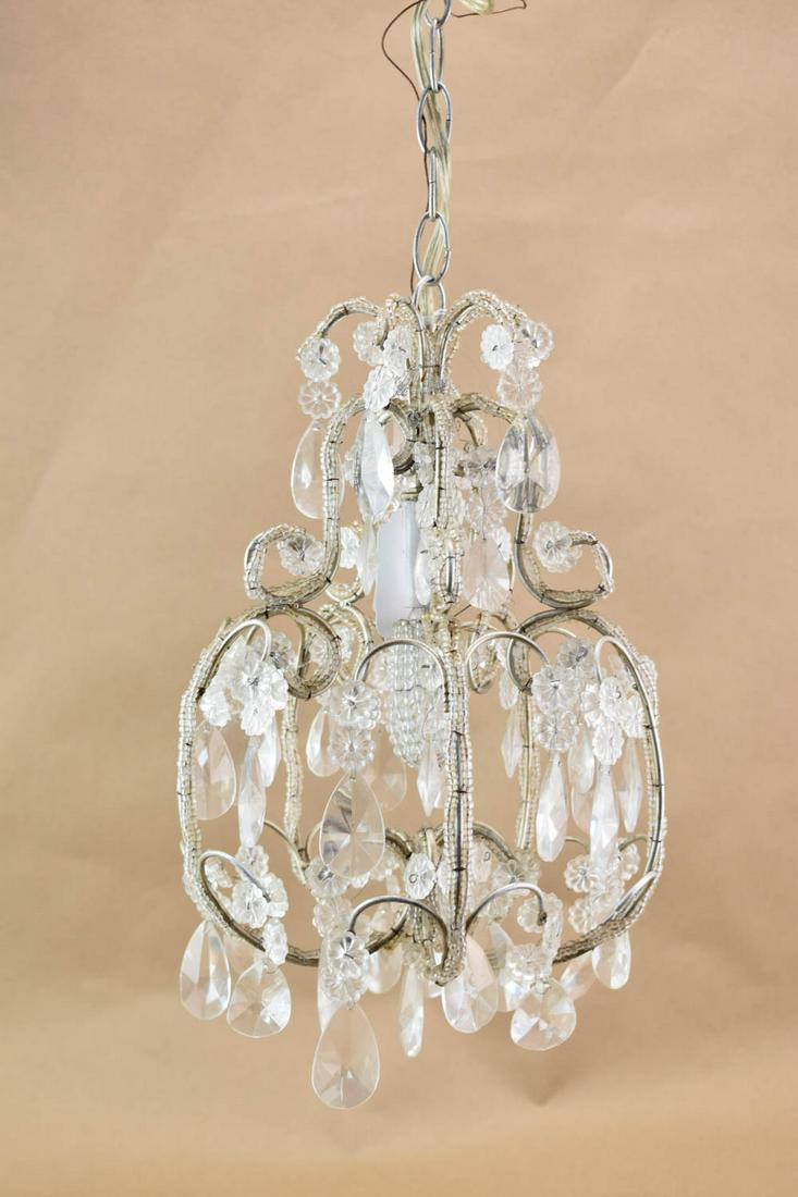 Crystal Beadwork Hanging Pendent Light: Crystal Beadwork Hanging Pendent Light. Used unknown working condition. Pendent size 14" tall x 10" diameter