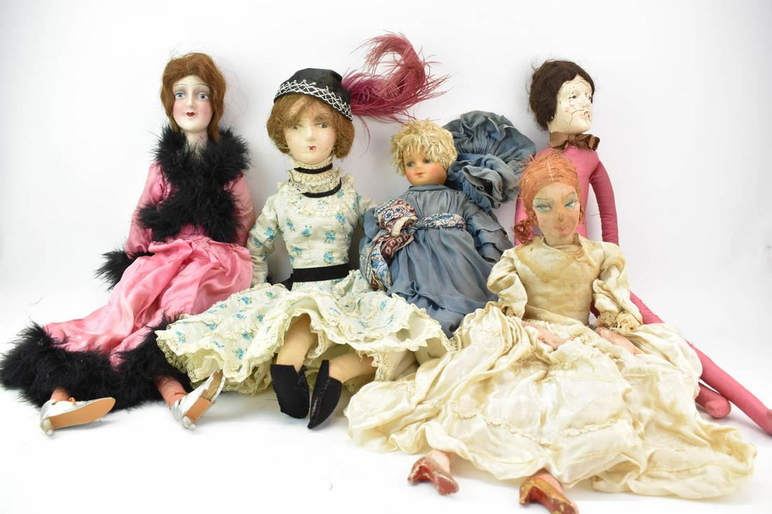 Five Assorted Antique Dolls Auction