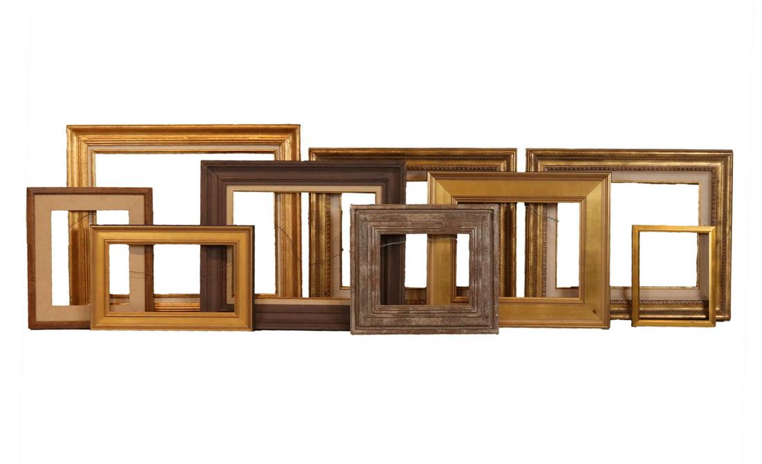 Nine Assorted Picture Frames: Some giltwood, some painted. Losses, wear, surface distress. Largest: 23-1/4"h x 19-1/4"w