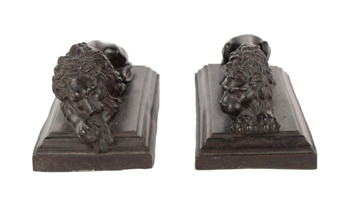 Pair of Patinated Bronze Recumbent Lions (1 of 6)