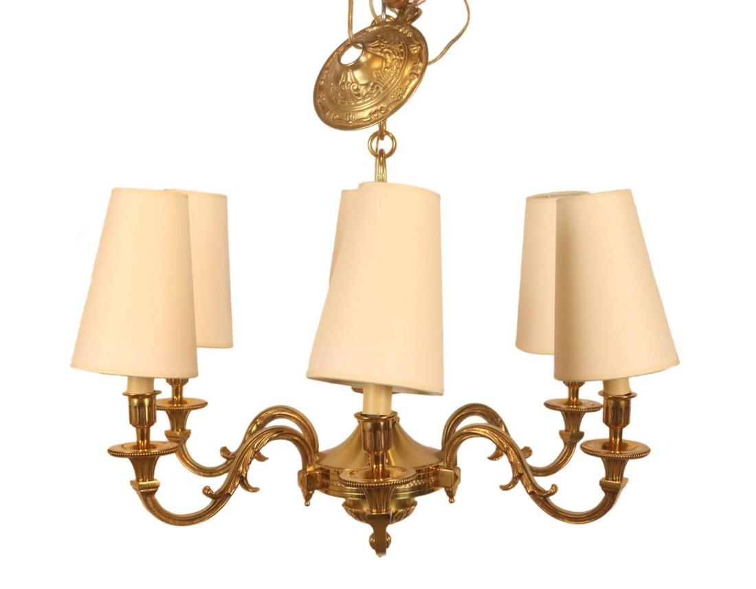 Neoclassical Style Brass Six-Light Chandelier (1 of 4)
