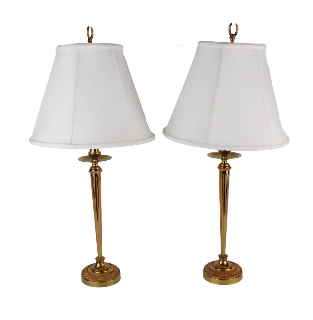 Pair of Brass Candlestick-Form Table Lamps (1 of 8)