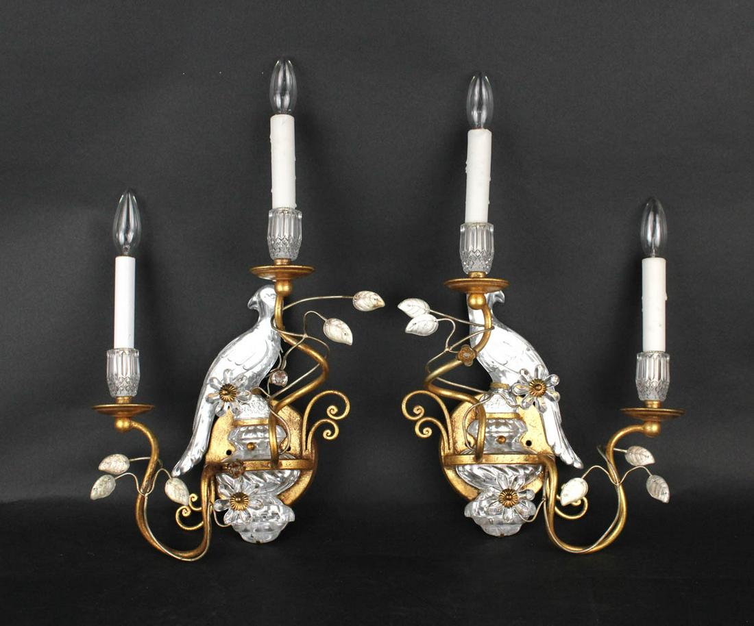 Pair of Gilt-Metal and Crystal Bird-Form Sconces (1 of 8)
