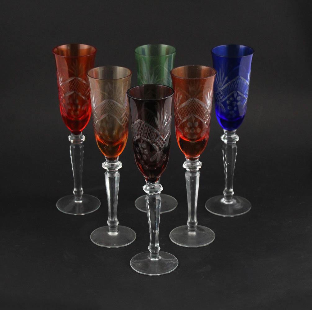 Thirty-Three Colored Cut to Clear Glass Flutes (1 of 9)