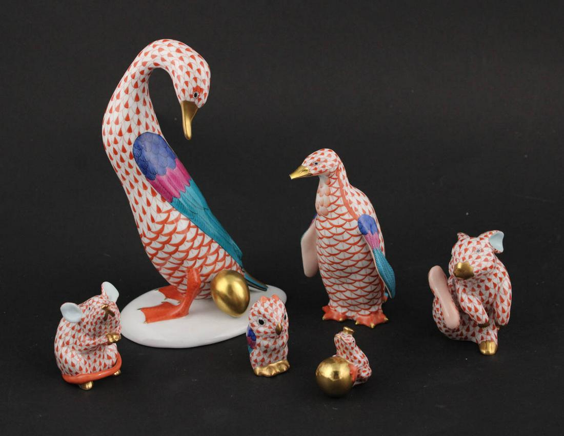 Six Herend Orange Fishnet Porcelain Animals (1 of 17)
