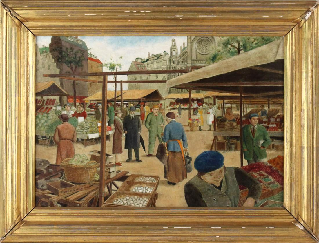 Robert Sloan, Oil on Board, "Market Scene" (1 of 9)