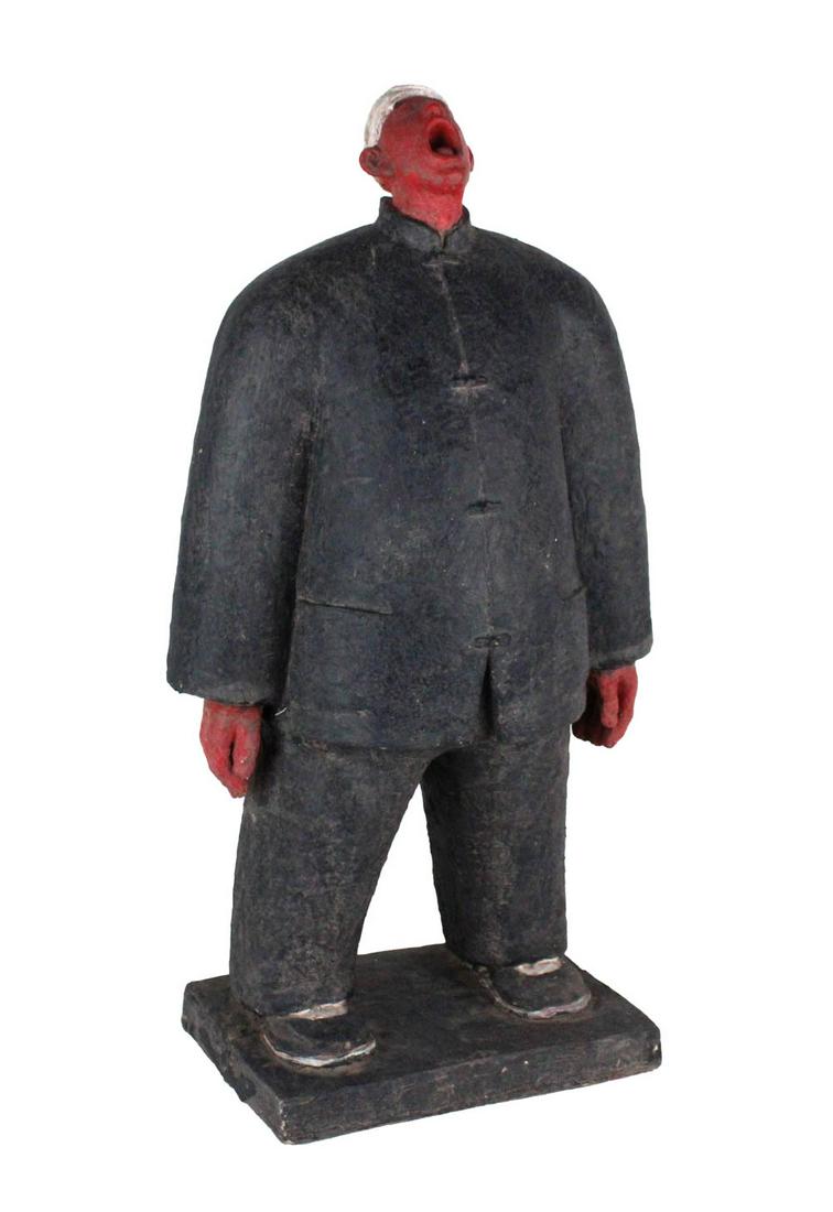 Liu Ruowang, Figure from "The East is Red" Series: (Chinese, b. 1977) painted plaster from original cast for bronze sculpture, numbered 22/30 on underside of base and signed by artist in characters Appx. 26"h x 11-1/4"w x 8-3/8"d Provenance: PATA Gall