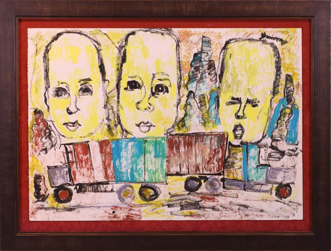 Purvis Young, Oil on Paper, Three Heads (1 of 10)