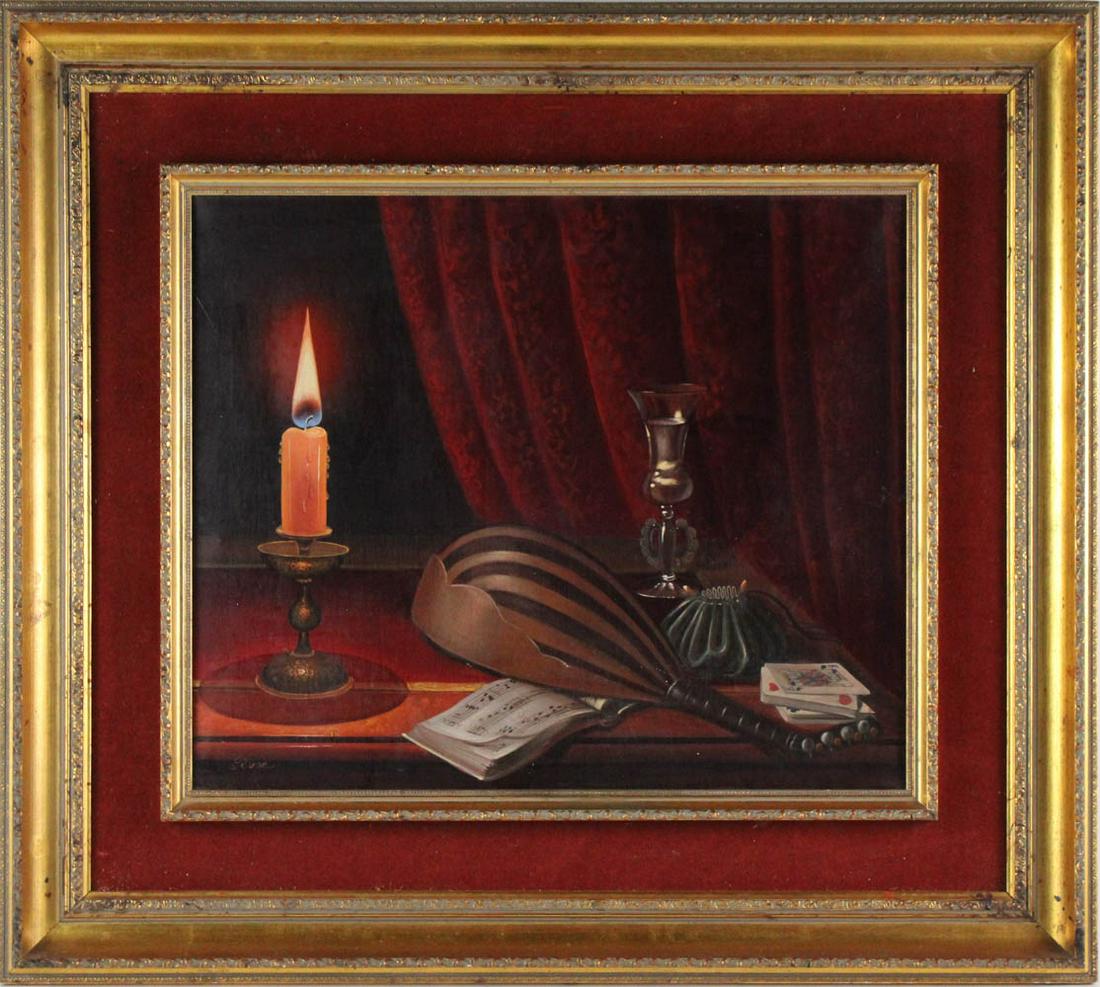 Oil on Canvas, Still Life of Mandolin and Candle (1 of 9)