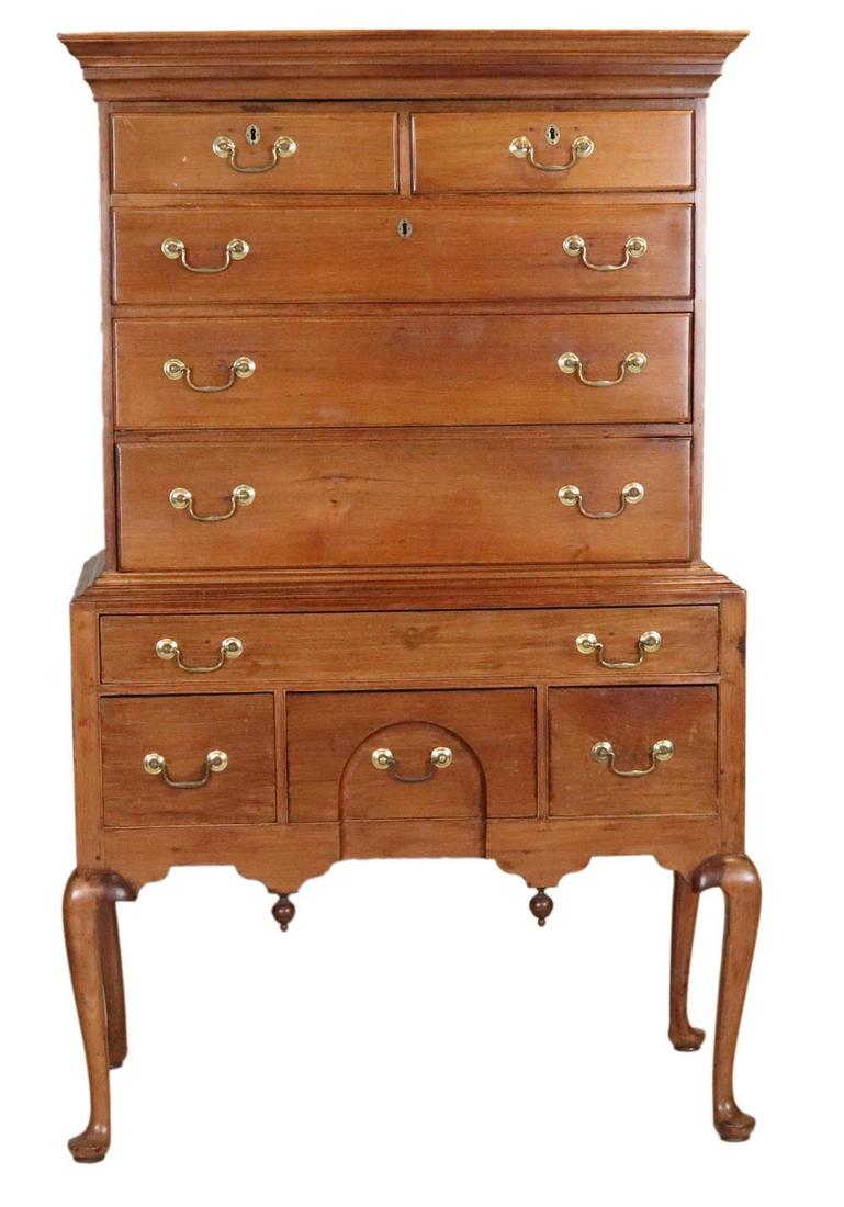 Queen Anne Walnut Flat-Top High Chest of Drawers (1 of 12)
