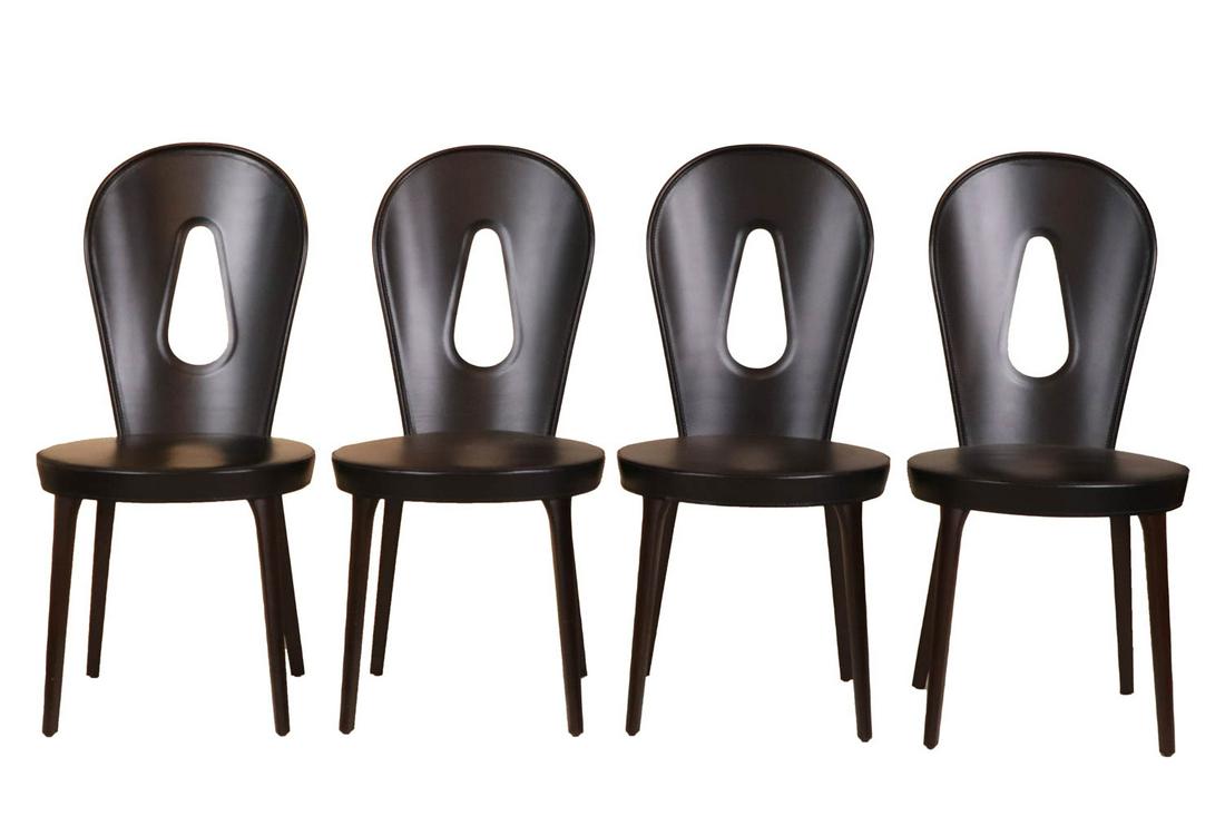 Four Giorgetti "Dora" Black Leather Chairs: Designed by Massimo Scolari for Giorgetti, 20th/21st C. Each appx. 38"h x 15-1/2"w x 16-5/8"d, seat height 17-1/2"h