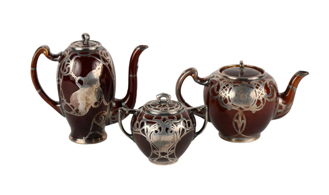 Silver Overlay Brown Porcelain Tea Service (1 of 19)