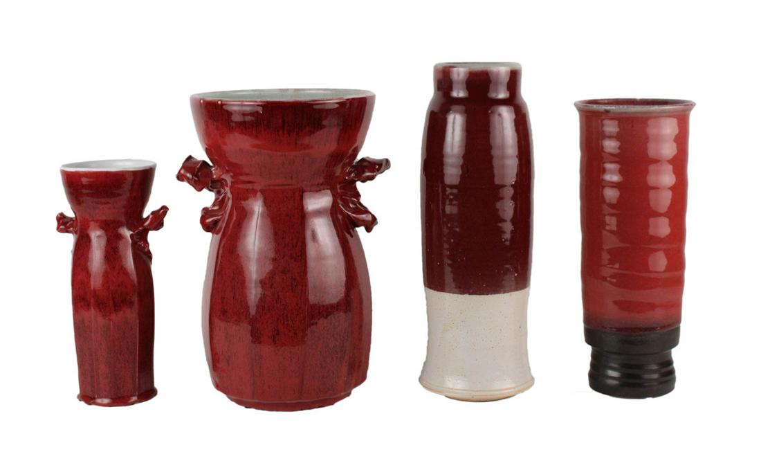 Four John Shedd Red Glazed Ceramic Vases (1 of 18)