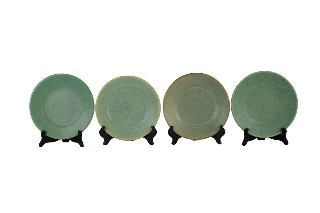 Twelve John Shedd Green Glazed Ceramic Plates (1 of 15)