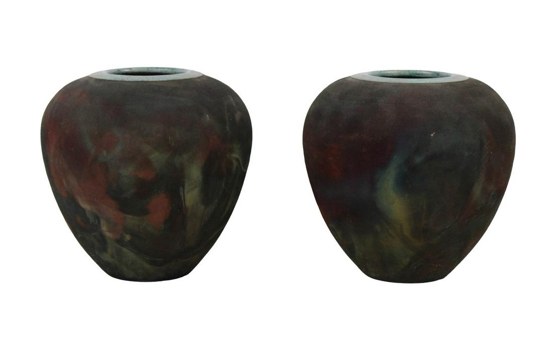 Pair of Leslie Mitchell Raku Pottery Vases (1 of 14)
