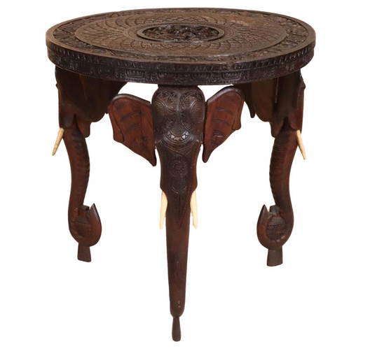 Southeast Asian Carved Wood Elephant Table
