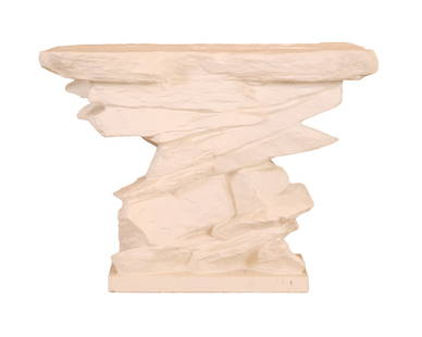 Plaster "Ledge Rock" Console After Emilio Terry: Made by Sirmos, white painted plaster. Lacking top. 31-1/4"h x 41-1/2"w x 17"d