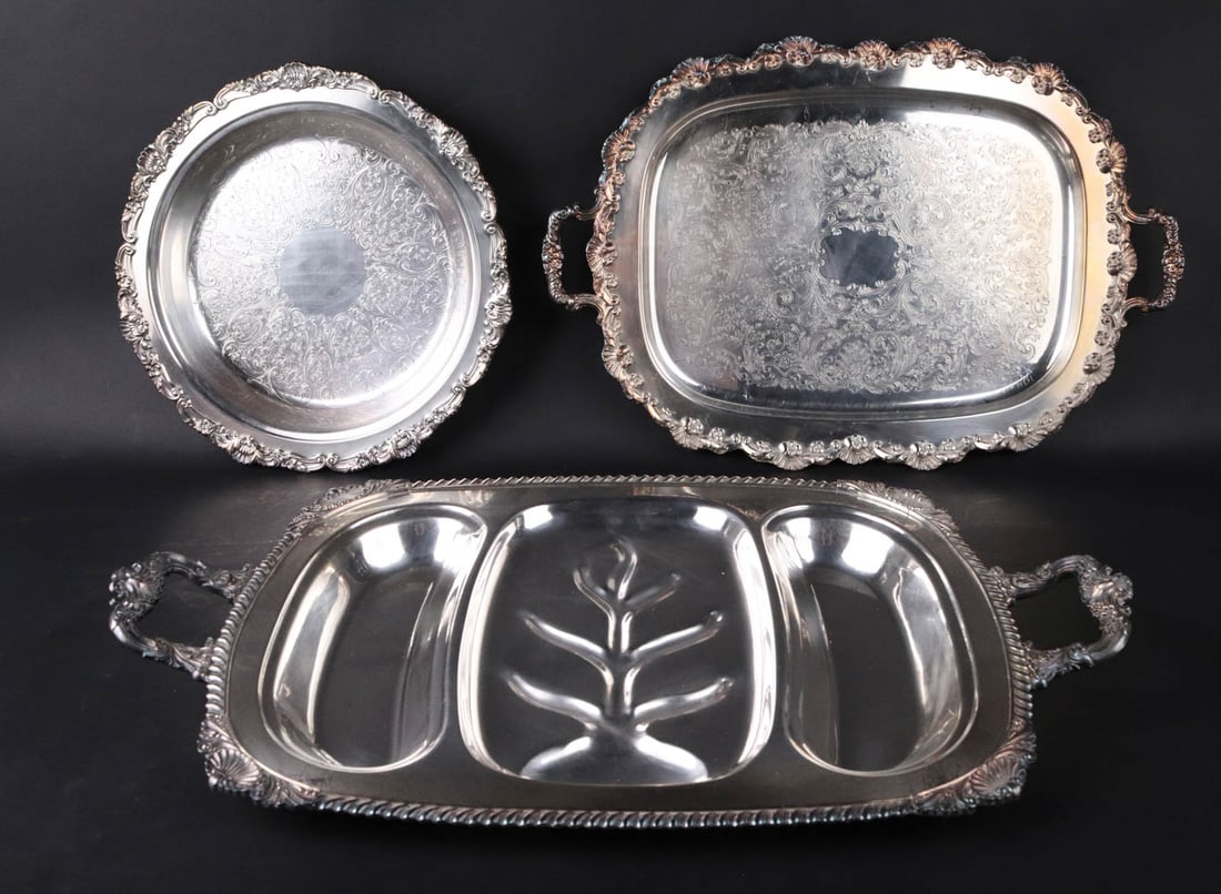 Three Vintage Silver Plated Trays and Bowl (1 of 13)