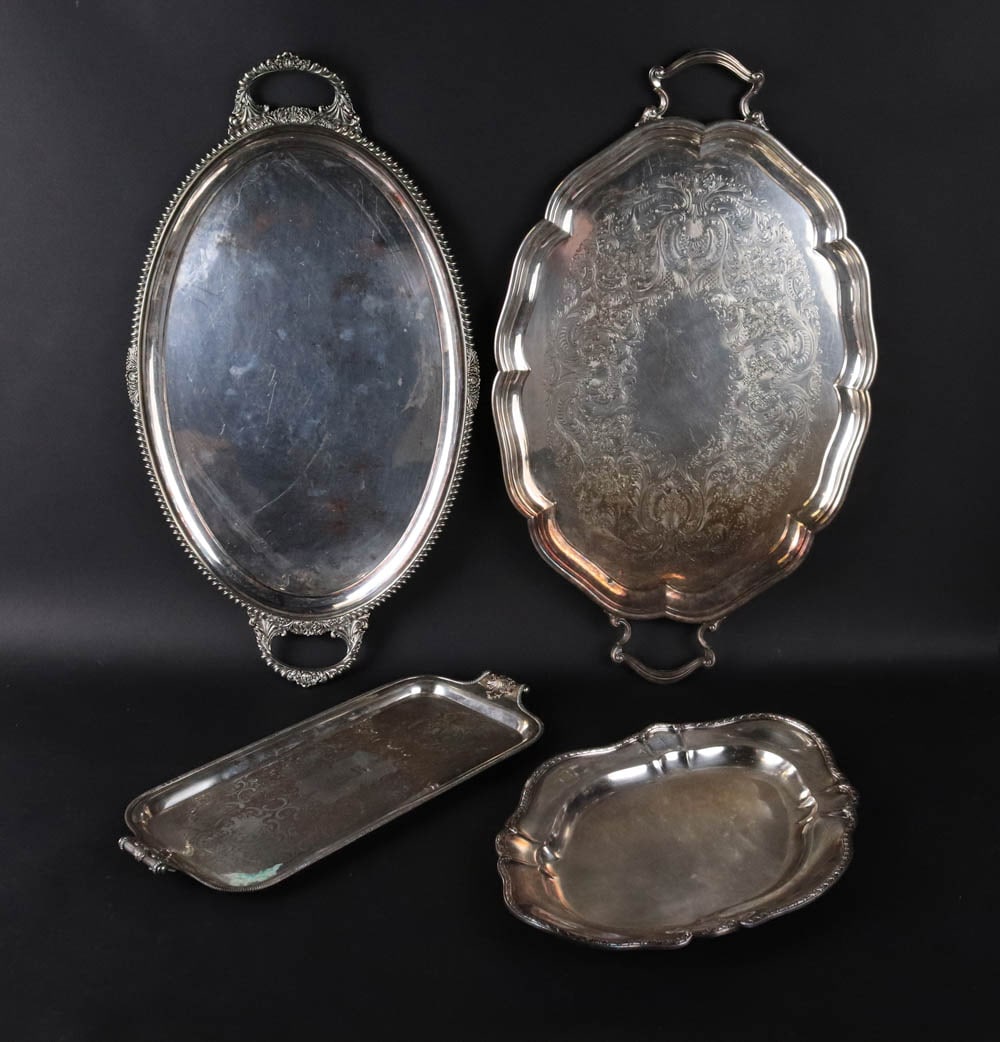 Two Large Silver Plated Serving Trays (1 of 11)