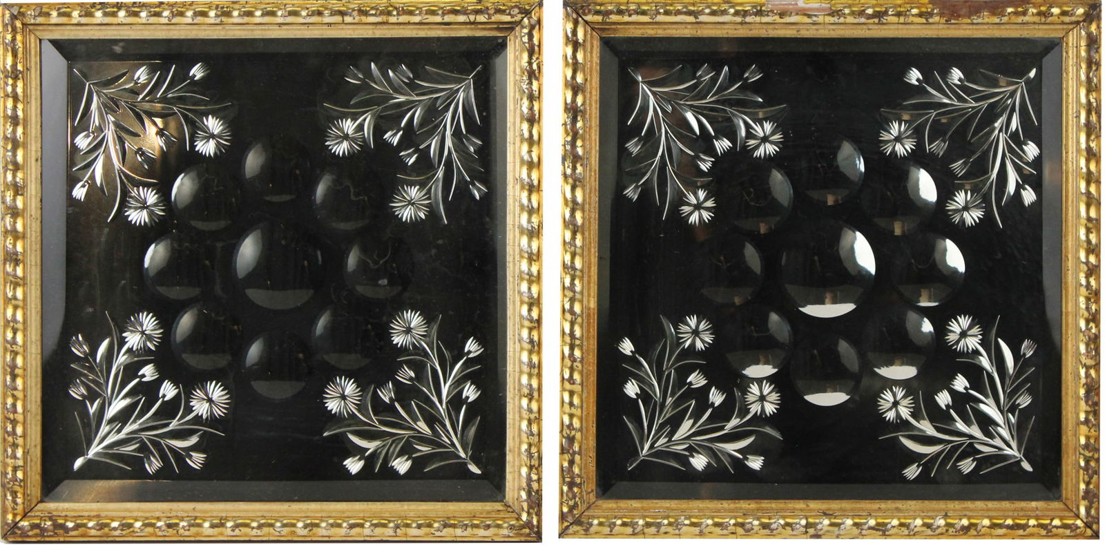 Pair of Gilt-Framed Square Etched Glass Mirrors (1 of 6)
