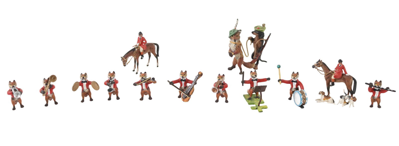 Ten Painted Metal Miniature Fox Musicians (1 of 9)