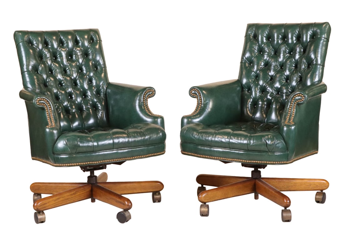 Pair of Green Faux Leather Office Chairs (1 of 9)