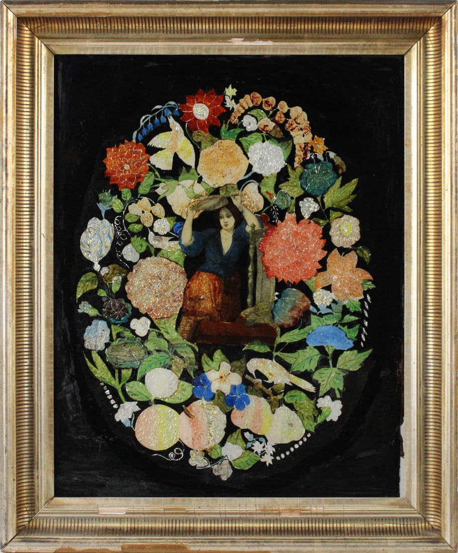 Four Reverse Painted Foil Floral Still Life's (1 of 12)