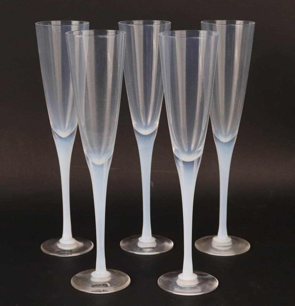 Five Vintage Sugahara Craft Glass Flutes (1 of 7)