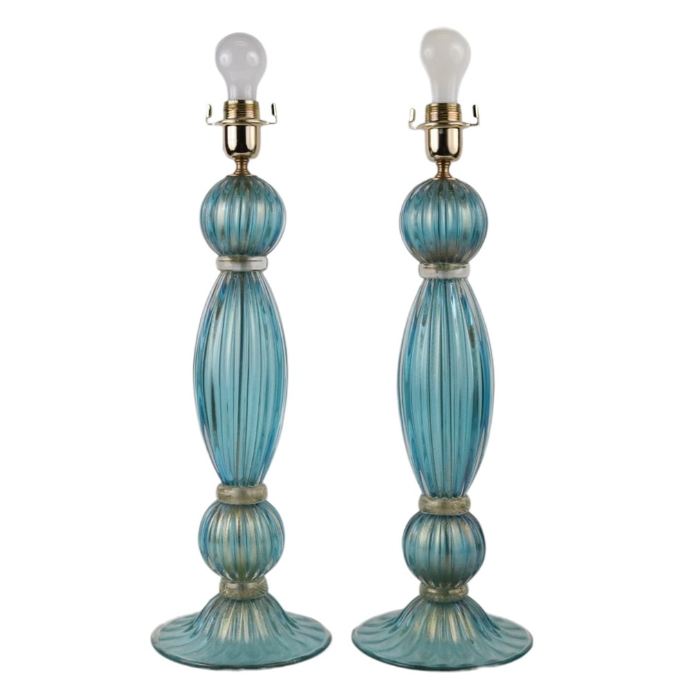 Pair of Parcel-Gilt Blue Glass Table Lamps (1 of 8)