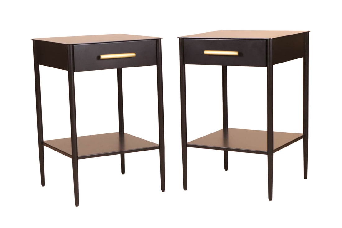 Pair of Black-Painted Metal One Drawer Stands (1 of 9)