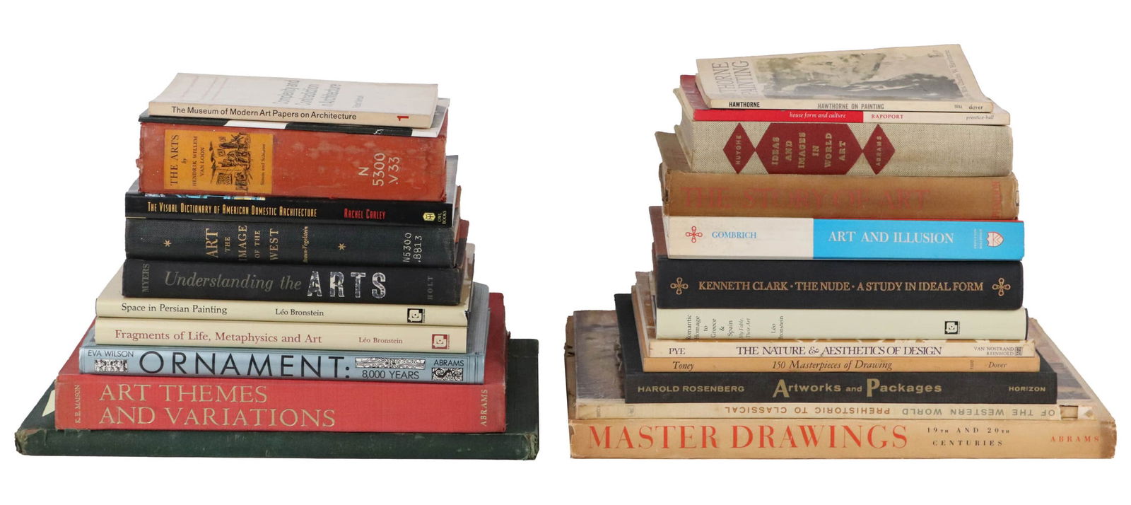 Group of Books on Art History and Theory: Including "Artworks and Packages" by Harold Rosenberg, "Hints on Light and Shadow" by Samuel Prout, "Art and Illusion" by E. H. Gombrich, and others, appx. 25 books total