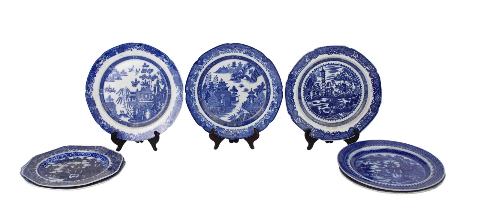 Seven Blue Willow Style Transfer-Decorated Plates (1 of 15)