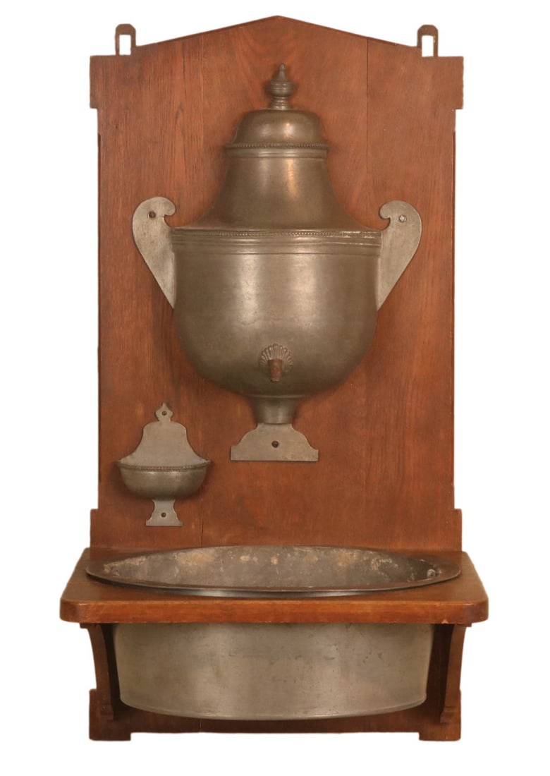 Continental Pewter and Hardwood Mounted Lavabo (1 of 9)