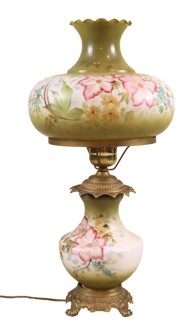 Hand-Painted Gone with the Wind Lamp: Now electrified. Some wear. 29-1/2"h x 13-1/2"dia