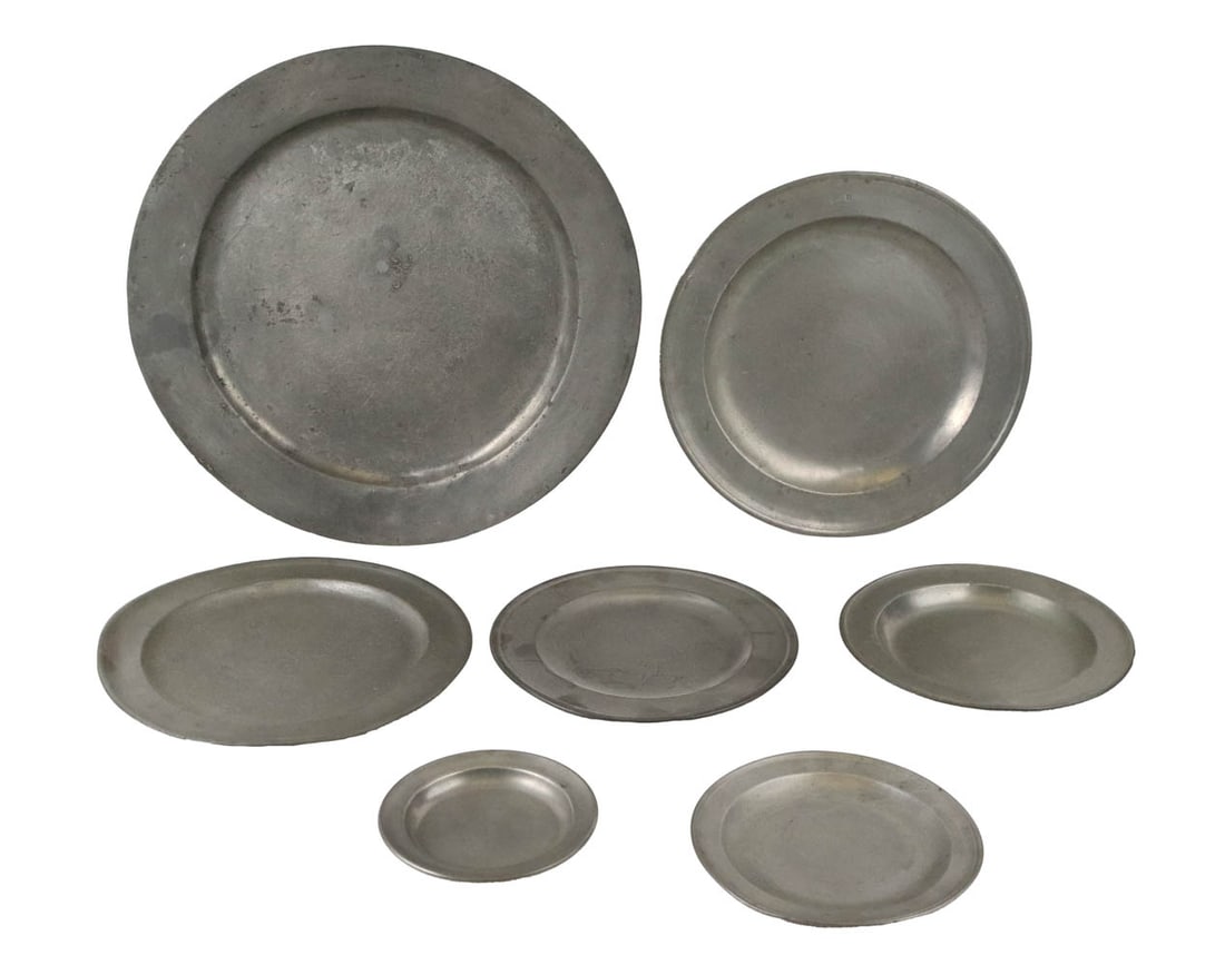 Seven Assorted Pewter Plates (1 of 8)
