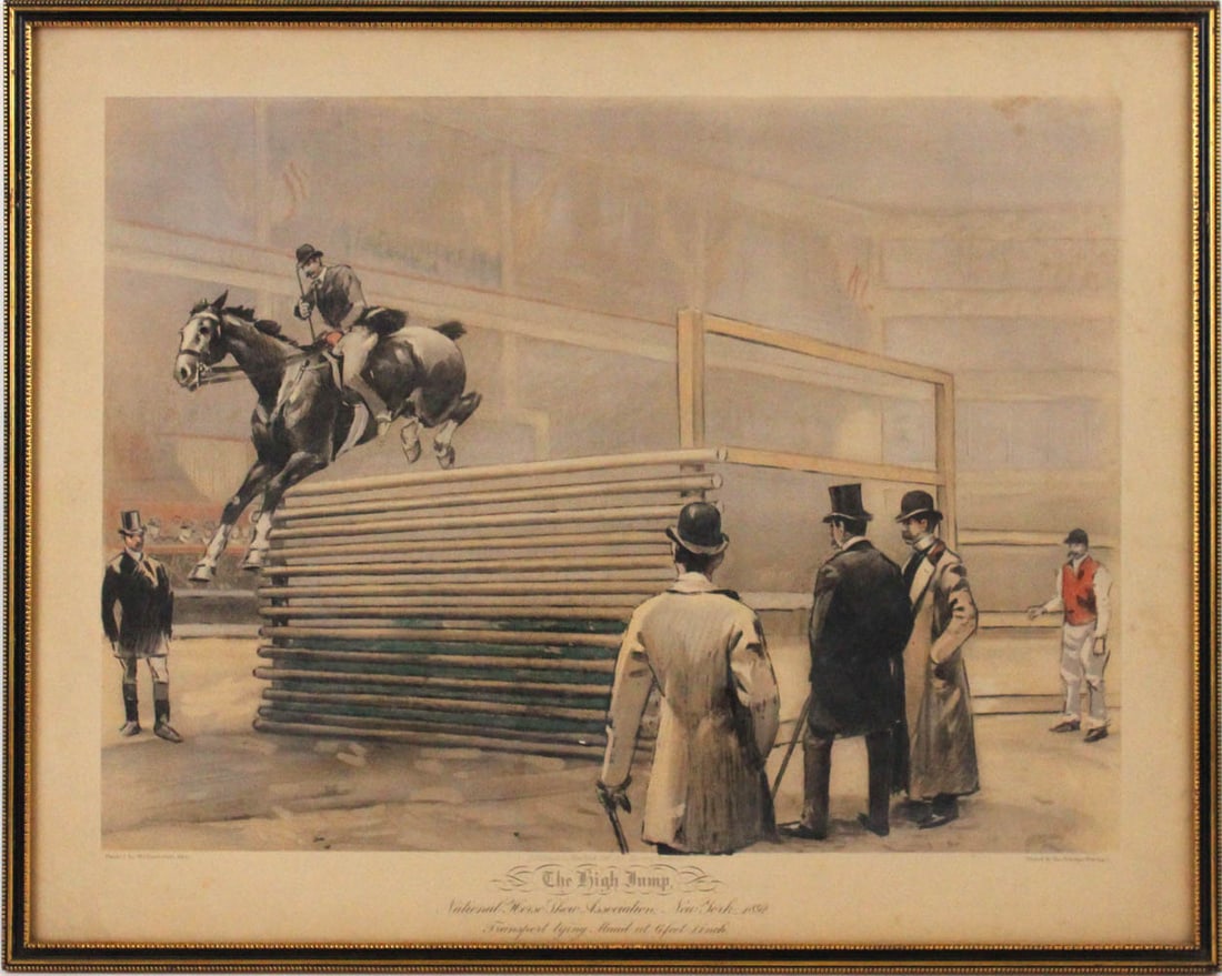 Two National Horse Show Lithographs: By William Sullivant Vanderbilt Allen (American, 1860-1931), comprising "The High Jump" and "Judging Hackney Stallions", published by the Heliotype Printing Company, 1893, for Sporting Incidents/Natio
