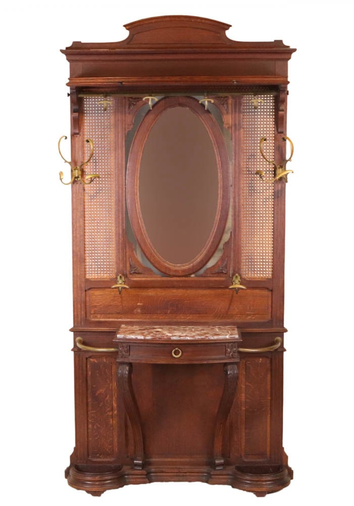 Victorian Oak and Rattan Inset Hall Tree (1 of 16)