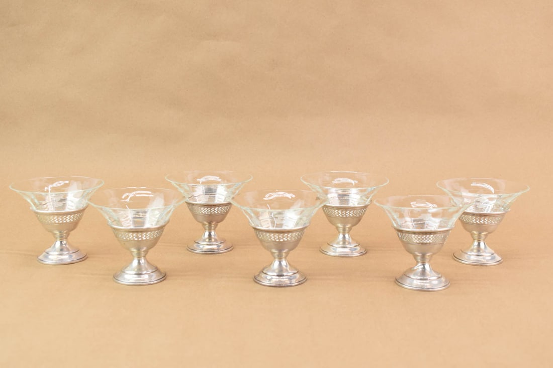 Set of Sterling Silver Sherbet Bases with Glass (1 of 8)