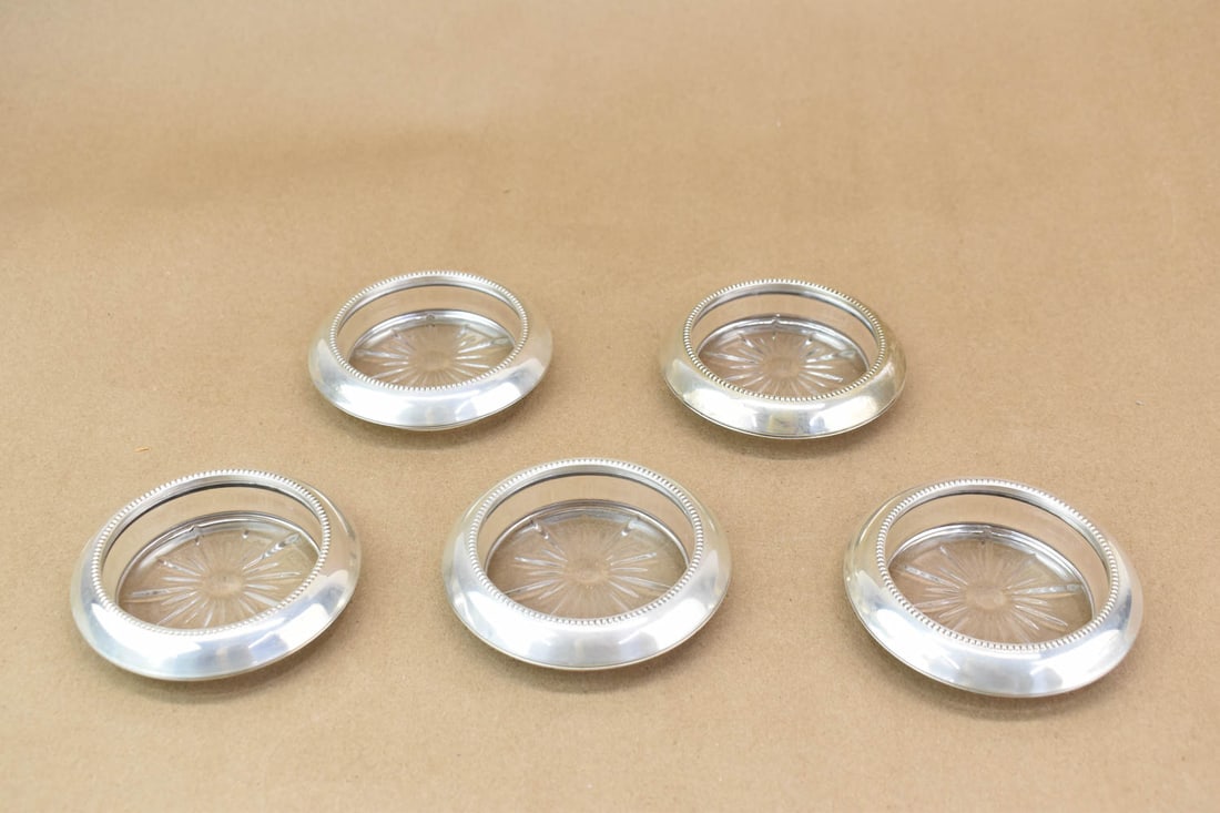 Frank Whiting Sterling Silver Rimmed Coasters (1 of 5)