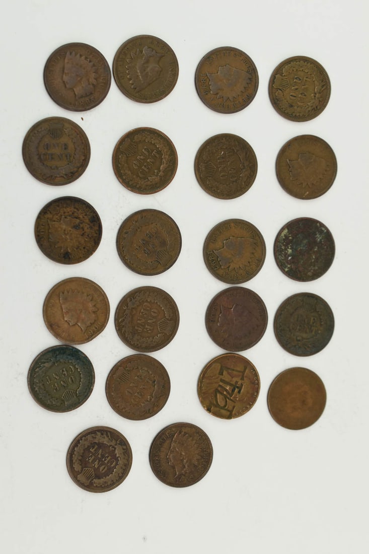 Group of 22 Assorted Indian Head One Cent Coins (1 of 12)