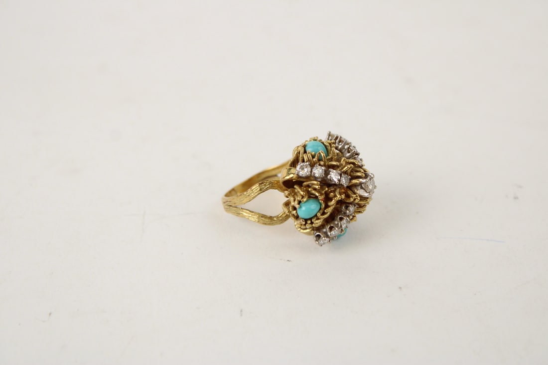 18K Yellow Gold Diamond & Turquoise Cocktail Ring (1 of 5)