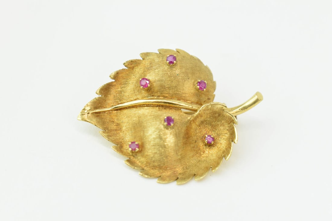 18K Brushed Yellow Gold Leaf Form Pin (1 of 5)