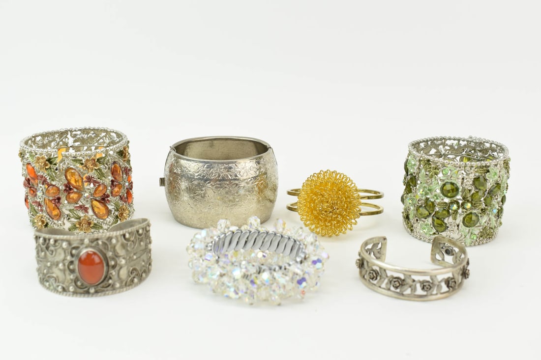 Miriam Haskell Silver Tone Hinged Cuff Bracelet (1 of 15)