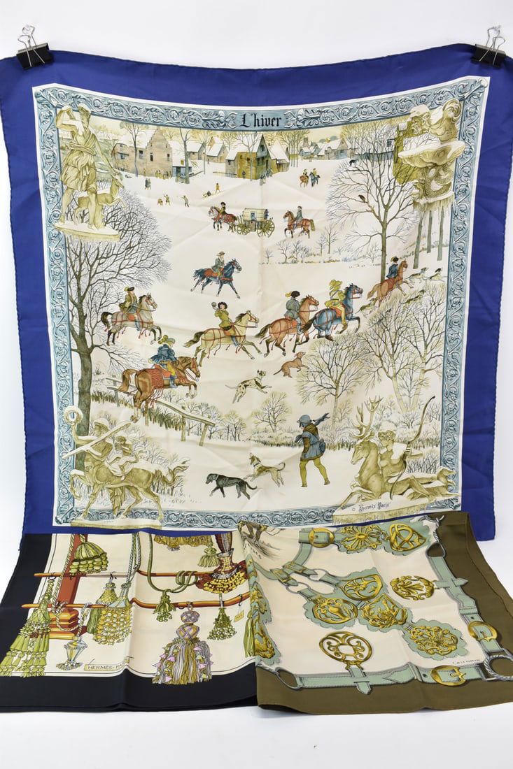 Three Hermes Paris Vintage Silk Women's Scarves (1 of 19)