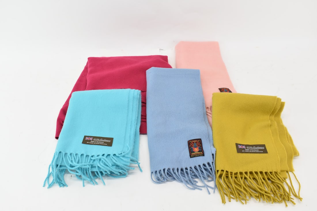 Group of Five 100% Cashmere Scarves with Fringe (1 of 6)
