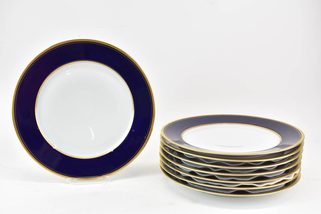 Set of Eight Limoges Cobalt Dinner Plates (1 of 5)