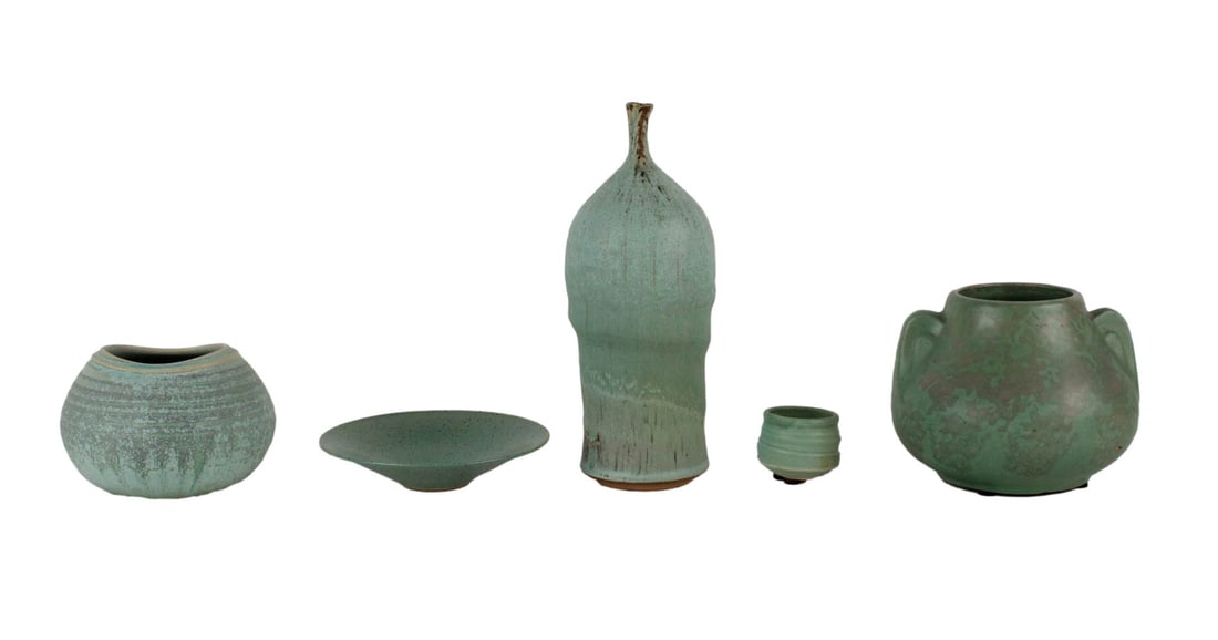 Five Green Glazed Art Pottery Table Articles (1 of 19)