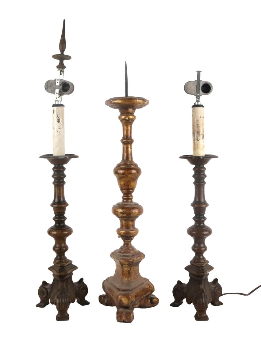 Pair of Patinated Metal Pricket Stick Form Lamps (1 of 12)
